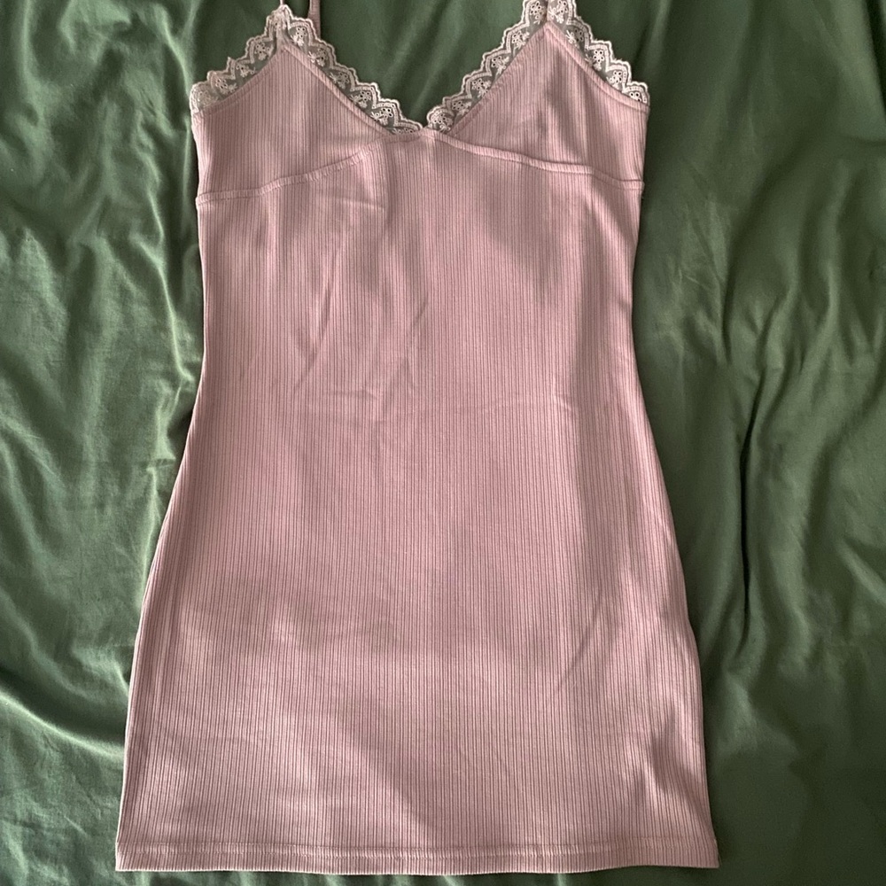 Pink Lace Trim Mini Dress